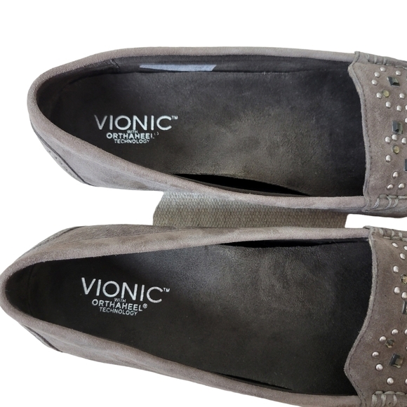 Vionic | Athens Taupe Jewel Embellished Suede Comfort Slip-On Moccasin Loafer - Picture 9 of 10
